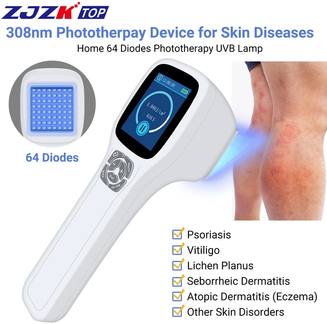 Main image of ZJZKTOP 308nm UVB Light Therapy Device for Psoriasis and Vitiligo, Narrowband UVB Phototherapy Machine, 64 Diodes, Adjustable 5-50mW/cm2, Handheld Ultraviolet Therapy Lamp with MED Test