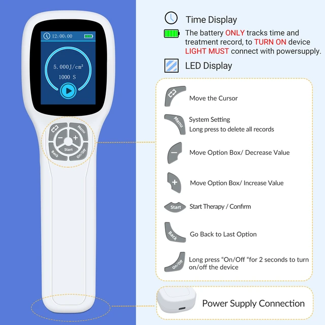 Alt view image 6 of 7 - ZJZKTOP 308nm UVB Phototherapy Device for Psoriasis Vitiligo, UVB Light Therapy Machine, 64 Diodes, 5-50mW/cm2 Adjustable Intensity, Ultraviolet Therapy Lamp with LCD Screen
