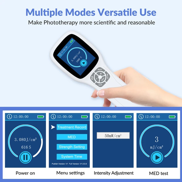 Alt view image 6 of 7 - ZJZKTOP 308nm UVB Light Therapy for Psoriasis and Vitiligo, Narrowband UVB Phototherapy Device, 64 Diodes, Adjustable 5-50mW/cm2, Handheld Ultraviolet Therapy Lamp with MED Test