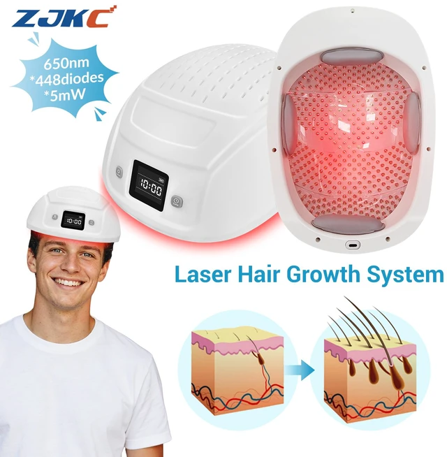 Main image of ZJKC Laser Hair Growth Cap LCAP448, 448 Laser Diodes, 650nm Red Light, 7000mAh Rechargeable Battery, LCD Display, 10/20/30-Min Timer, for Men and Women