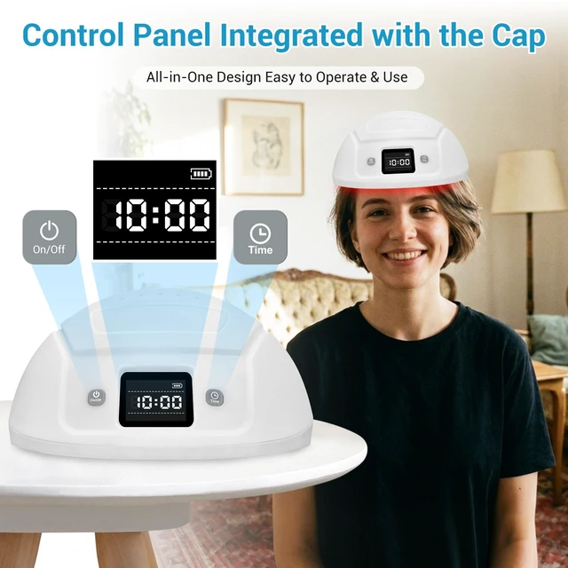 Alt view image 5 of 7 - ZJKC Laser Hair Growth Cap LCAP448, 448 Laser Diodes, 650nm Red Light, 7000mAh Rechargeable Battery, LCD Display, 10/20/30-Min Timer, for Men and Women