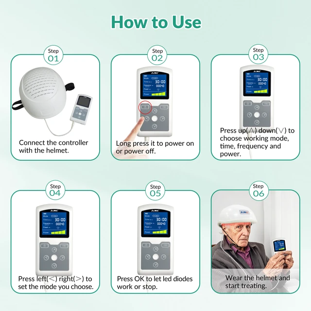 Alt view image 3 of 7 - ZJKC 810nm Near Infrared LED Light Therapy Helmet, 280 Diodes, 15W PBM Light Device, Continuous and Pulsed Modes, 4 Adjustable Power Levels, 10000mAh Rechargeable Battery