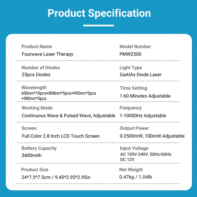 Alt view image 7 of 7 - ZJKC PMW2500 Handheld Multi-spectrum Physical Therapy Device, 2500mW Adjustable Power, 25 Light Diodes, 2.8" Touch Screen, Rechargeable Therapy Unit for Pain Relief, Deep Tissue & Veterinary Care