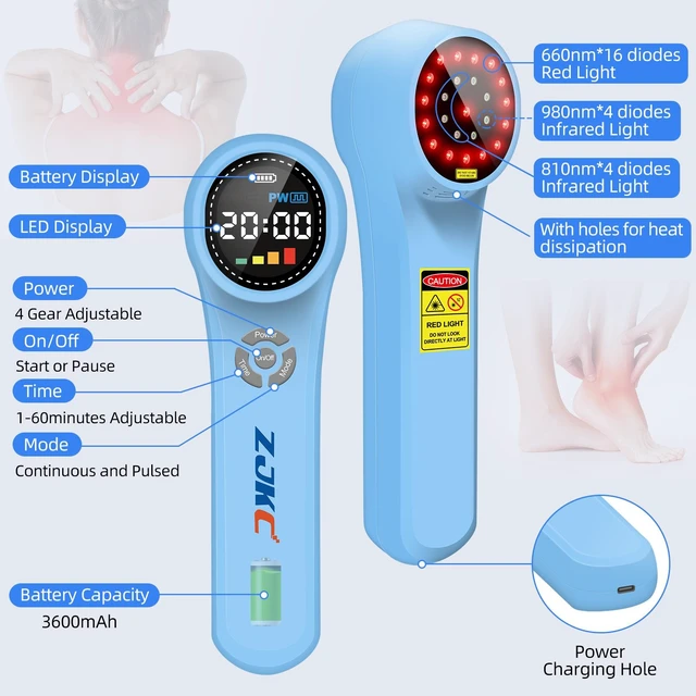 Alt view image 3 of 7 - ZJKC HHL02 Portable Photobiomodulation Device, Adjustable Timing & Power Home Phototherapy for Deep Tissue Care & Muscle Relax