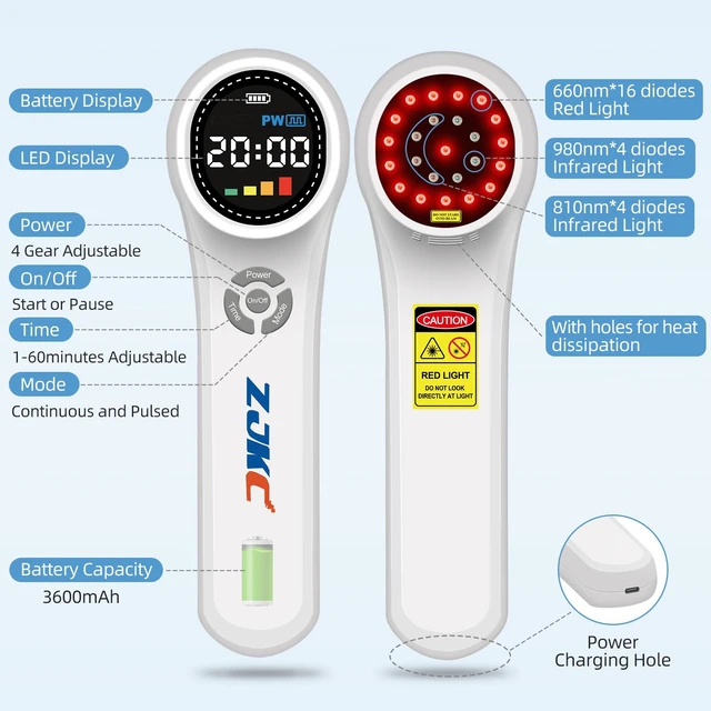 Alt view image 3 of 7 - ZJKC HHL02 Rechargeable Handheld Light Therapy Wand, 24 Diodes Multi-Spectrum Light for Sports Recovery & Soft Tissue Comfort