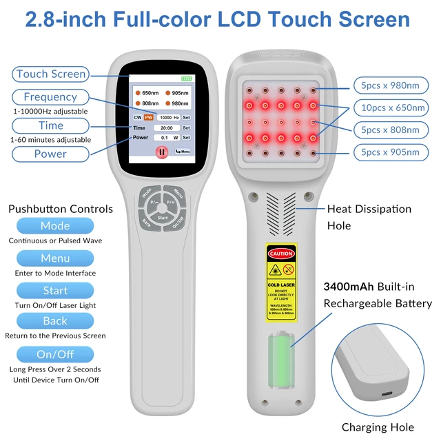 Alt view image 6 of 7 - ZJKC Red Light Therapy Device for Body, Near Infrared Phototherapy with 2.8" Touch Screen, Rechargeable Lithium Battery, 10 Custom Protocols
