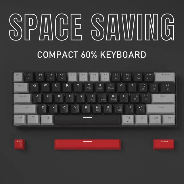 Alt view image 4 of 7 - 60% Mechanical Gaming Keyboard,Mixed Color Keycaps Gaming Keyboard with Linear Red Switches, Detachable Type-C Cable Mini Keyboard with Blue LED Light for PC/Laptop