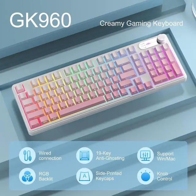 Alt view image 2 of 7 - MageGee Keyboard GK960 98 Keys 95% Layout Keyboards, Type-C Connected Keyboard, Side Engraved ABS Keycaps, for PC/loptop/MAC