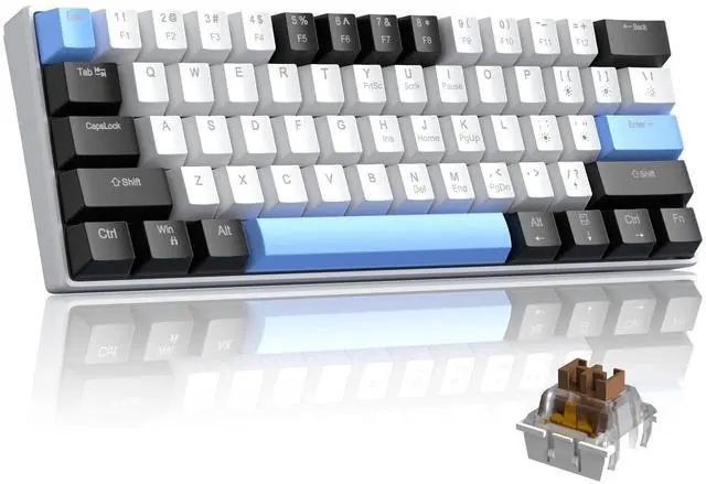 Main image of 60% Mechanical Gaming Keyboard,Mixed Color Keycaps Gaming Keyboard with Brown Switches, Detachable Type-C Cable Mini Keyboard with Blue LED Light for PC/Laptop