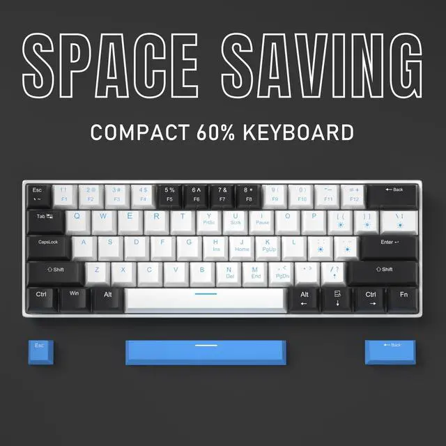 Alt view image 3 of 7 - 60% Mechanical Gaming Keyboard,Mixed Color Keycaps Gaming Keyboard with Brown Switches, Detachable Type-C Cable Mini Keyboard with Blue LED Light for PC/Laptop