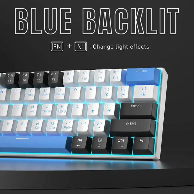 Alt view image 4 of 7 - 60% Mechanical Gaming Keyboard,Mixed Color Keycaps Gaming Keyboard with Brown Switches, Detachable Type-C Cable Mini Keyboard with Blue LED Light for PC/Laptop