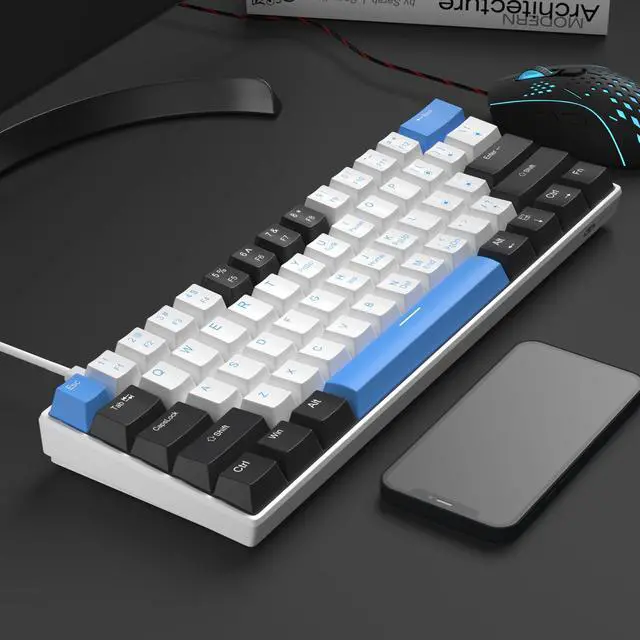 Alt view image 7 of 7 - 60% Mechanical Gaming Keyboard,Mixed Color Keycaps Gaming Keyboard with Brown Switches, Detachable Type-C Cable Mini Keyboard with Blue LED Light for PC/Laptop