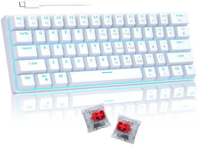 Main image of 60% Mechanical Gaming Keyboard, White Gaming Keyboard with Red Switches, Detachable Type-C Cable Mini Keyboard with Blue LED Light for/PC/Laptop
