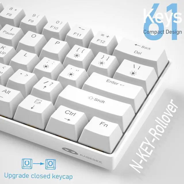 Alt view image 4 of 7 - 60% Mechanical Gaming Keyboard, White Gaming Keyboard with Red Switches, Detachable Type-C Cable Mini Keyboard with Blue LED Light for/PC/Laptop