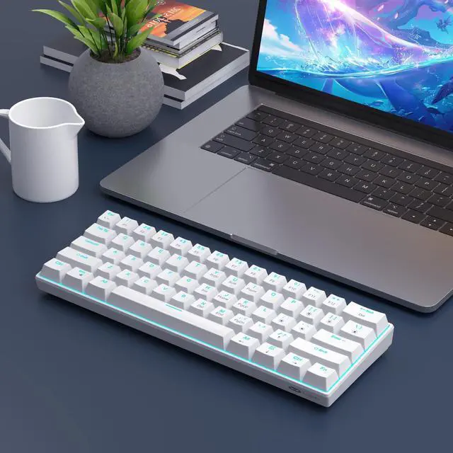 Alt view image 7 of 7 - 60% Mechanical Gaming Keyboard, White Gaming Keyboard with Red Switches, Detachable Type-C Cable Mini Keyboard with Blue LED Light for/PC/Laptop