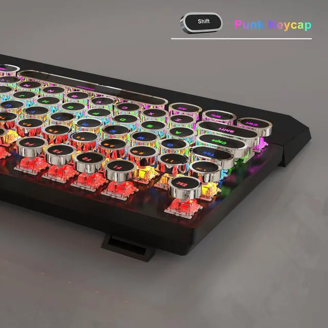 Alt view image 3 of 7 - Typewriter Mechanical Gaming Keyboard and Mouse Combo, Retro Punk Round Keycaps RGB Rainbow Backlit Wired Keyboard for Game and Office, for Windows Laptop PC, Red Switches(Black)