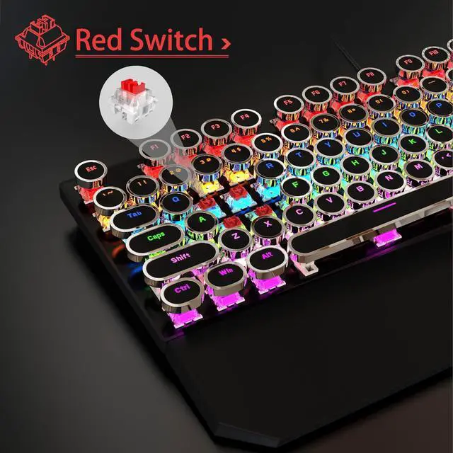 Alt view image 4 of 7 - Typewriter Mechanical Gaming Keyboard and Mouse Combo, Retro Punk Round Keycaps RGB Rainbow Backlit Wired Keyboard for Game and Office, for Windows Laptop PC, Red Switches(Black)