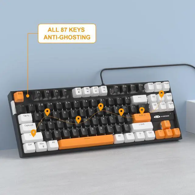 Alt view image 3 of 7 - MageGee 75% Mechanical Gaming Keyboard, Brown Switch, LED White Backlit, 87 Keys Compact TKL Wired Computer Keyboards for Windows Laptop PC Gamer - Black/White