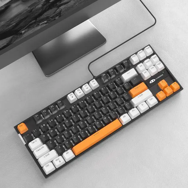 Alt view image 6 of 7 - MageGee 75% Mechanical Gaming Keyboard, Brown Switch, LED White Backlit, 87 Keys Compact TKL Wired Computer Keyboards for Windows Laptop PC Gamer - Black/White