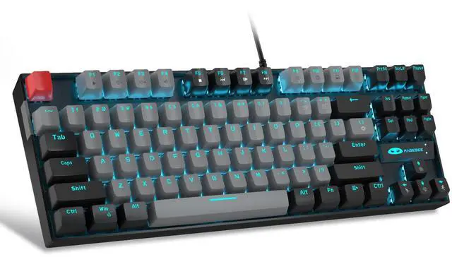 Main image of MageGee 75% Mechanical Gaming Keyboard, Blue Switch, LED Backlit, 87 Keys Compact TKL Wired Computer Keyboards for Windows Laptop PC Gamer - Grey/Black