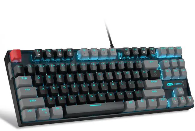 Main image of MageGee 75% Mechanical Gaming Keyboard, Red Switch, LED Blue Backlit, 87 Keys Compact TKL Wired Computer Keyboards for Windows Laptop PC Gamer - Black/Grey