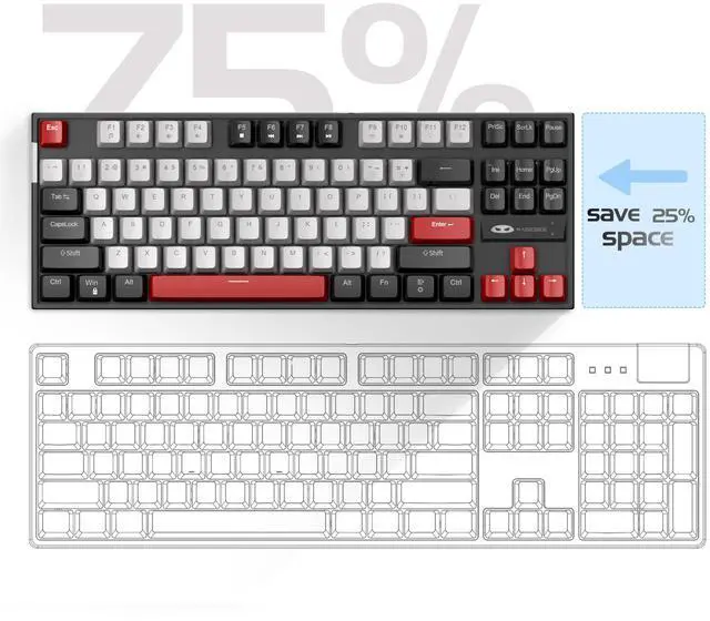 Alt view image 3 of 7 - MageGee 75% Mechanical Gaming Keyboard, Blue Switch, LED Backlit, 87 Keys Compact TKL Wired Computer Keyboards for Windows Laptop PC Gamer - Grey/Black