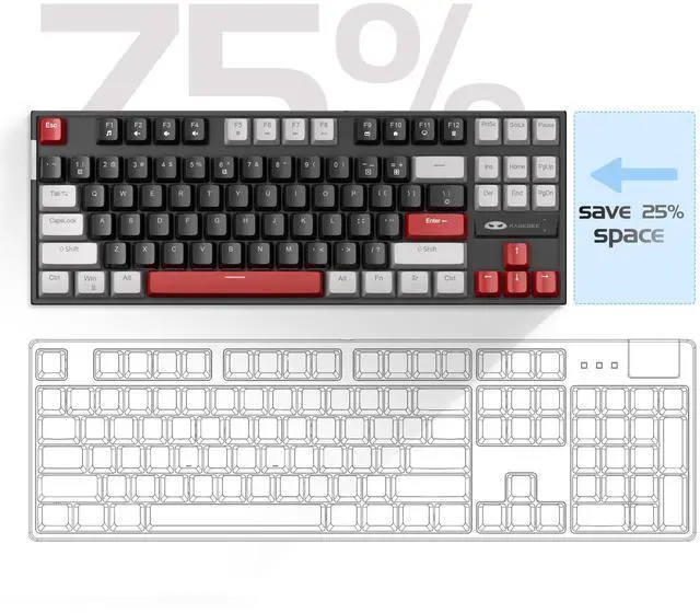 Alt view image 3 of 7 - MageGee 75% Mechanical Gaming Keyboard, Red Switch, LED Blue Backlit, 87 Keys Compact TKL Wired Computer Keyboards for Windows Laptop PC Gamer - Black/Grey