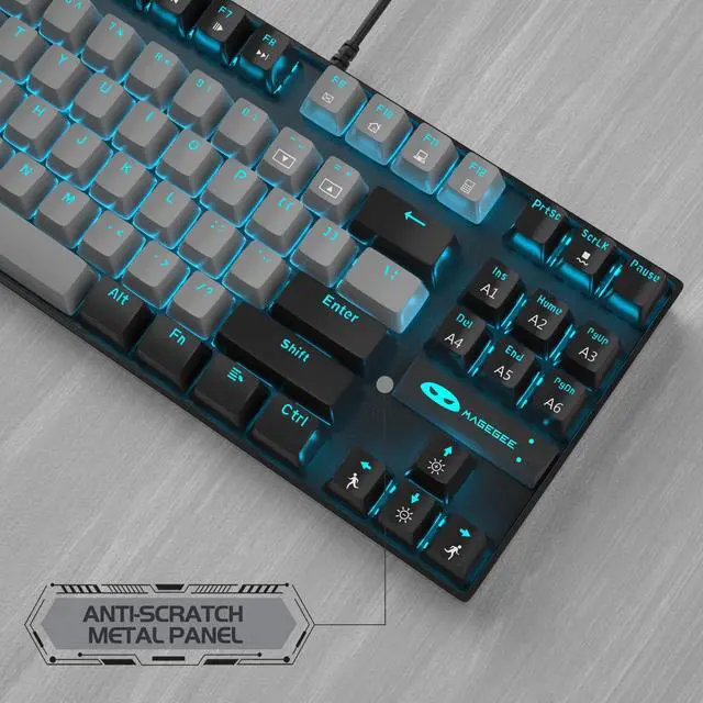 Alt view image 7 of 7 - MageGee 75% Mechanical Gaming Keyboard, Blue Switch, LED Backlit, 87 Keys Compact TKL Wired Computer Keyboards for Windows Laptop PC Gamer - Grey/Black