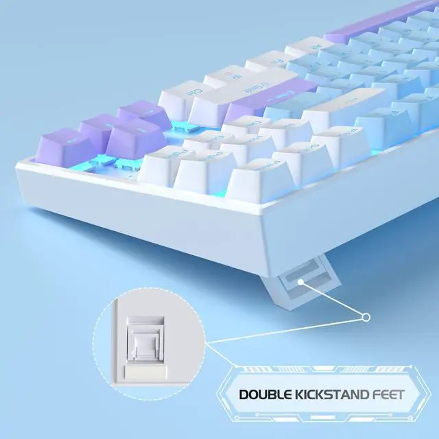 Alt view image 4 of 7 - MageGee 75% Mechanical Gaming Keyboard, Blue Switch, LED Blue Backlit, 87 Keys Compact TKL Wired Keyboards for Windows Laptop PC Gamer - Blue/White