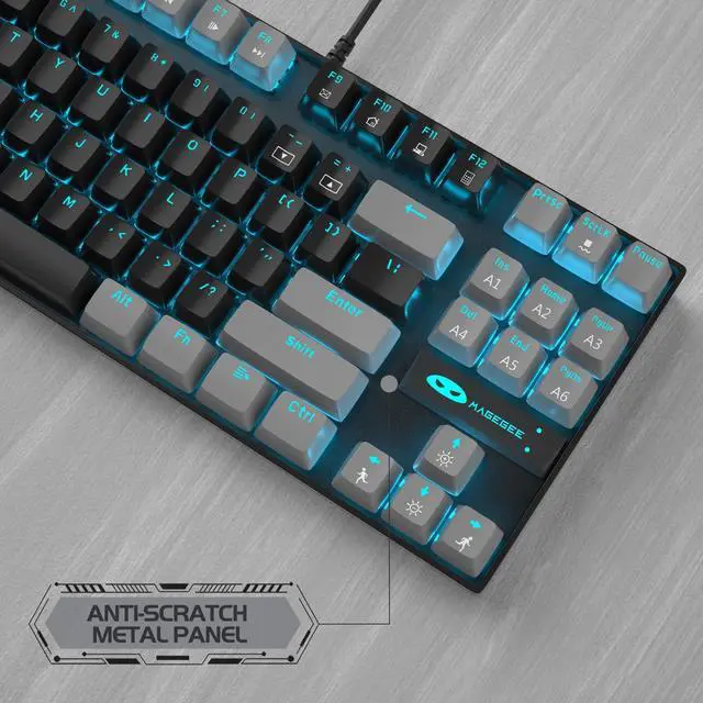 Alt view image 7 of 7 - MageGee 75% Mechanical Gaming Keyboard, Red Switch, LED Blue Backlit, 87 Keys Compact TKL Wired Computer Keyboards for Windows Laptop PC Gamer - Black/Grey