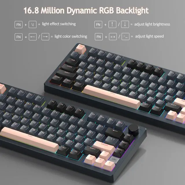 Alt view image 7 of 7 - MageGee LIGHT75 Wireless Creamy Keyboard, Gasket Structure Hot Swappable, 75% Compact 2.4G/USB-C/BT5.0 RGB Backlit Gaming Keyboard for Win/Mac/PC, Side Printed PBT Keycaps, 4000mAh Battery, Grey