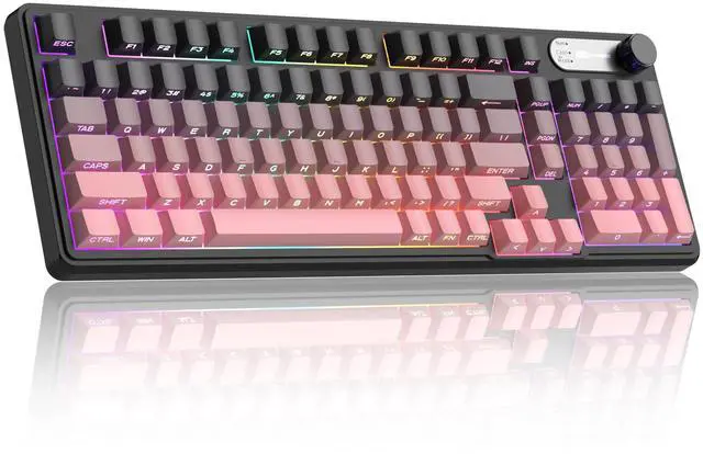 Main image of MageGee GK960 Wireless Gaming Keyboard, RGB Tri-Mode Wired/BT/2.4G Creamy Keyboard with Number Pad, 4000mAh Battery, Knob Control, Side Printed Keycaps, 19-Key Anti-Ghosting for Win/Mac (Black & Pink)