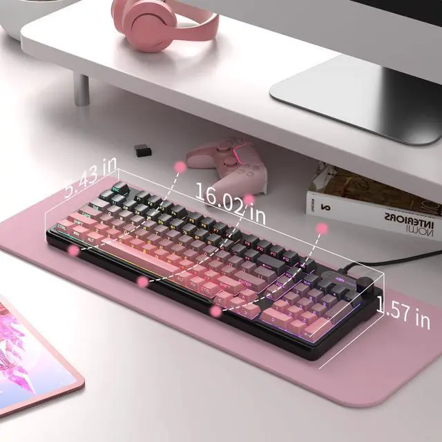 Alt view image 7 of 7 - MageGee GK960 Wireless Gaming Keyboard, RGB Tri-Mode Wired/BT/2.4G Creamy Keyboard with Number Pad, 4000mAh Battery, Knob Control, Side Printed Keycaps, 19-Key Anti-Ghosting for Win/Mac (Black & Pink)
