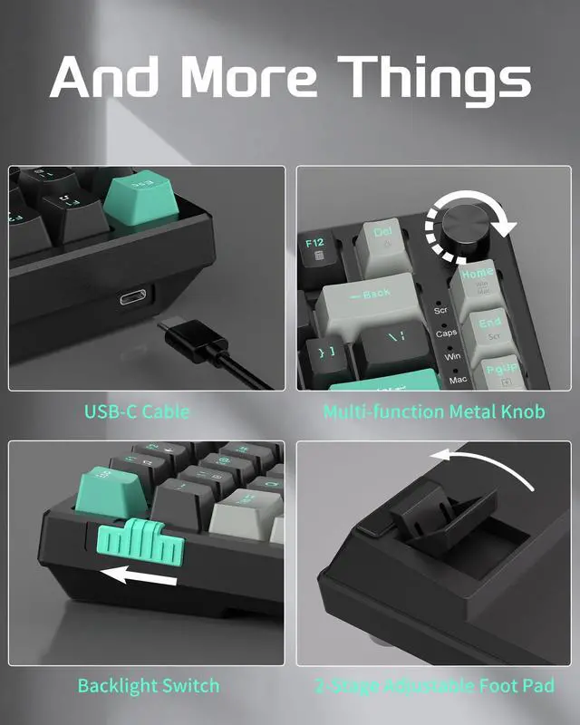 Alt view image 5 of 7 - MageGee SKY81 75% Mechanical Gaming Keyboard, Gasket Hot Swappable Wired Custom Creamy Keyboard with 5-Layer Sound Dampening, Knob Control, RGB Backlit, NKRO for Win/Mac (Dark Elf, Blue Whale Switch)