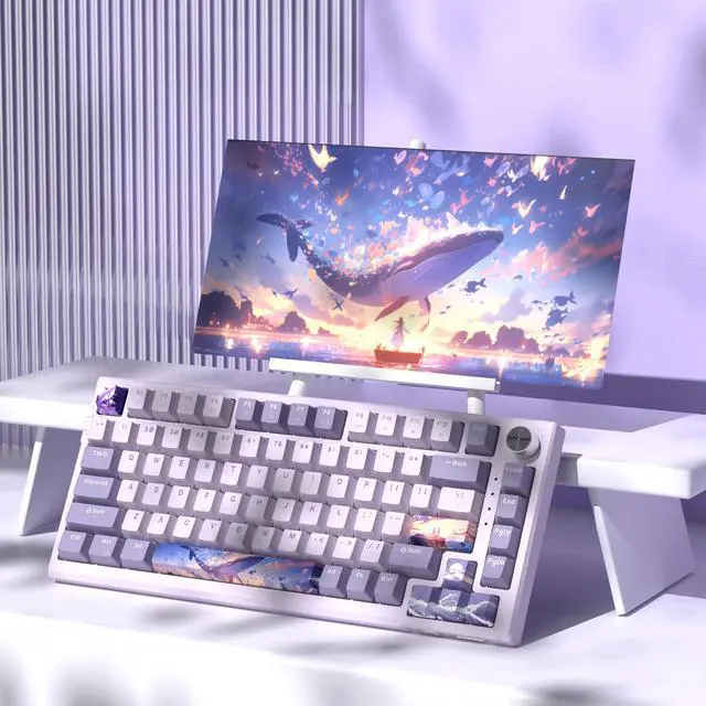 Alt view image 6 of 7 - MageGee SKY81 75% Wireless Gasket Mechanical Gaming Keyboard, Hot Swappable RGB Custom Creamy Keyboard w/ 5-Layer Padding, BT/2.4G/USB-C, Knob Control, NKRO for Win/Mac (Dreamy Sky, Violet Switch)