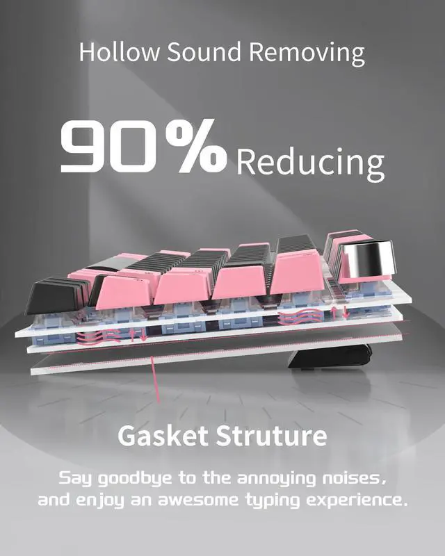 Alt view image 3 of 7 - MageGee SKY81 75% Wireless Gasket Mechanical Gaming Keyboard, Hot Swappable RGB Custom Creamy Keyboard w/ 5-Layer Padding, BT/2.4G/USB-C, Knob Control, NKRO for Win/Mac (Pink&Black, Blue Whale Switch)