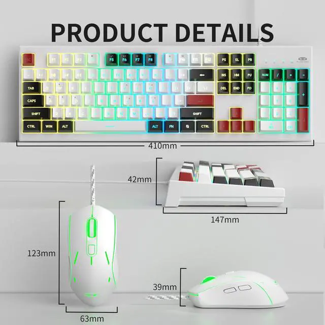 Alt view image 3 of 6 - MageGee Creamy Keyboard and Mouse Combo, K2 Classic Keyboard, Wired RGB Backlit, 104 Waterproof, Ergonomic, PC/Laptop/MAC - Knight Red