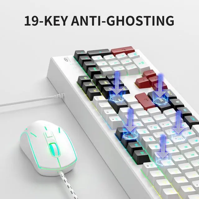 Alt view image 4 of 6 - MageGee Creamy Keyboard and Mouse Combo, K2 Classic Keyboard, Wired RGB Backlit, 104 Waterproof, Ergonomic, PC/Laptop/MAC - Knight Red