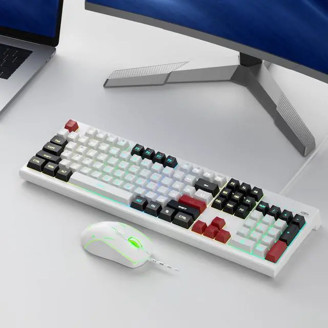 Alt view image 6 of 6 - MageGee Creamy Keyboard and Mouse Combo, K2 Classic Keyboard, Wired RGB Backlit, 104 Waterproof, Ergonomic, PC/Laptop/MAC - Knight Red