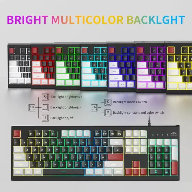 Alt view image 2 of 6 - MageGee Creamy Keyboard,K2 Keyboard Wired RGB Backlit 104 Keys Waterproof Ergonomic Keyboards,PC for PC/loptop/MAC - Knight Red