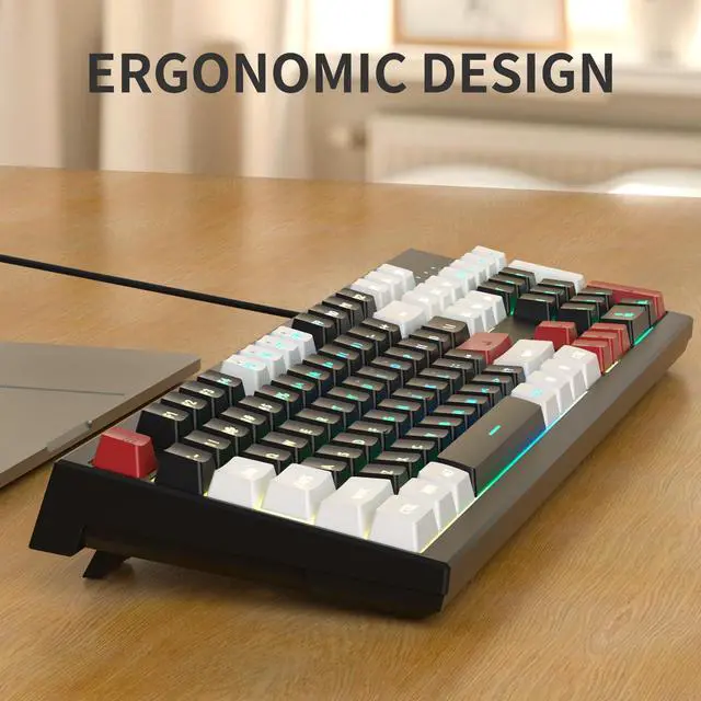 Alt view image 3 of 6 - MageGee Creamy Keyboard,K2 Keyboard Wired RGB Backlit 104 Keys Waterproof Ergonomic Keyboards,PC for PC/loptop/MAC - Knight Red