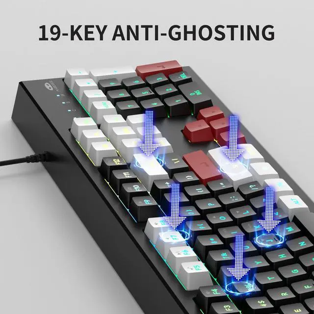 Alt view image 4 of 6 - MageGee Creamy Keyboard,K2 Keyboard Wired RGB Backlit 104 Keys Waterproof Ergonomic Keyboards,PC for PC/loptop/MAC - Knight Red