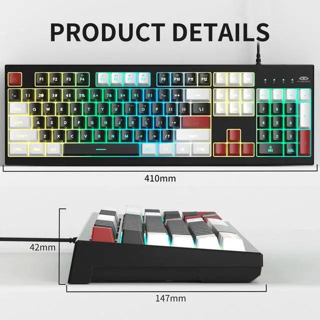 Alt view image 5 of 6 - MageGee Creamy Keyboard,K2 Keyboard Wired RGB Backlit 104 Keys Waterproof Ergonomic Keyboards,PC for PC/loptop/MAC - Knight Red