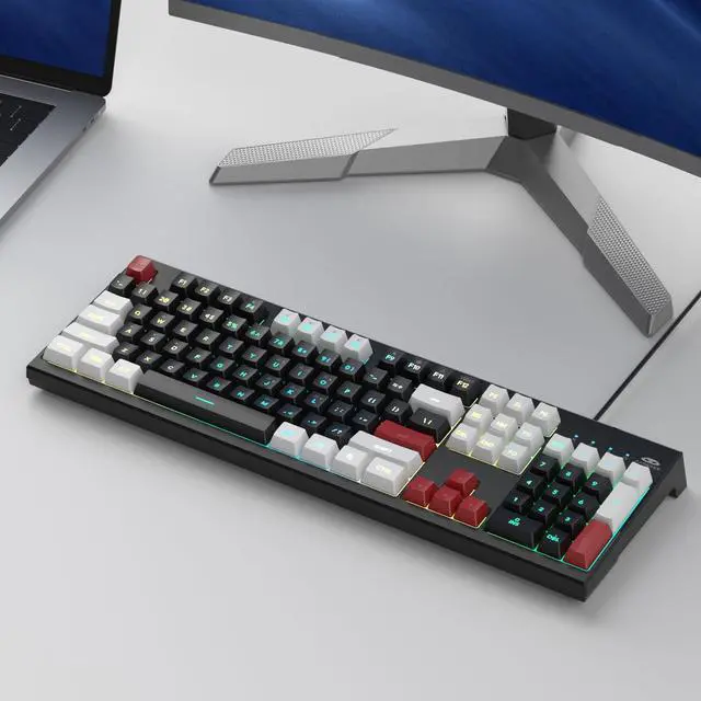Alt view image 6 of 6 - MageGee Creamy Keyboard,K2 Keyboard Wired RGB Backlit 104 Keys Waterproof Ergonomic Keyboards,PC for PC/loptop/MAC - Knight Red