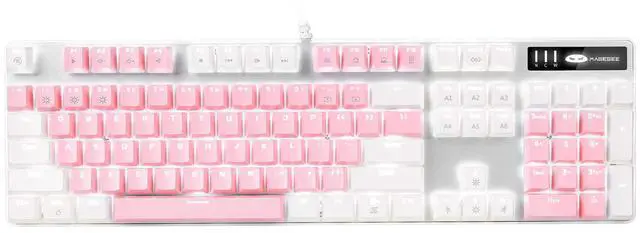Alt view image 2 of 8 - MageGee Mechanical Gaming Keyboard, New Upgraded Blue Switch 104 Keys White Backlit Keyboards, USB Wired Mechanical Computer Keyboard for Laptop, Desktop, PC Gamers(White & Pink)