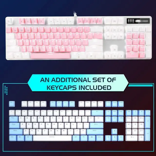 Alt view image 6 of 8 - MageGee Mechanical Gaming Keyboard, New Upgraded Blue Switch 104 Keys White Backlit Keyboards, USB Wired Mechanical Computer Keyboard for Laptop, Desktop, PC Gamers(White & Pink)