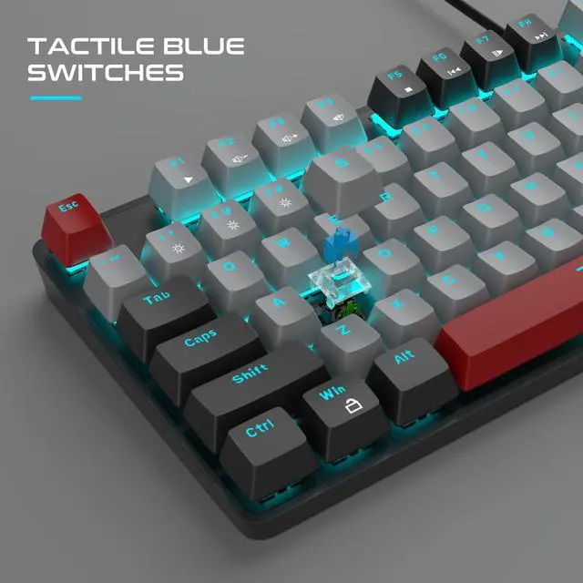 Alt view image 2 of 7 - MageGee Mechanical Gaming Keyboard, New Upgraded 104 Keys Blue Backlit Keyboards with Blue Switches, USB Wired Mechanical Computer Keyboard for Laptop, Desktop, PC Gamers(Black & Gray)
