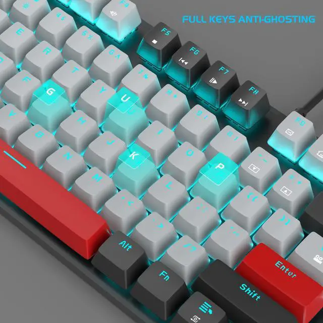 Alt view image 5 of 7 - MageGee Mechanical Gaming Keyboard, 104 Keys Blue Backlit Keyboards with Brown Switches & Double-Shot Keycaps, USB Wired Mechanical Computer Keyboard for Laptop, Desktop, PC Gamers (Black & Gray)