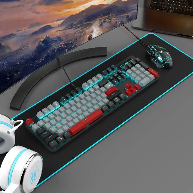 Alt view image 6 of 7 - MageGee Mechanical Gaming Keyboard, New Upgraded 104 Keys Blue Backlit Keyboards with Blue Switches, USB Wired Mechanical Computer Keyboard for Laptop, Desktop, PC Gamers(Black & Gray)