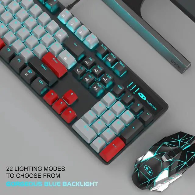 Alt view image 7 of 7 - MageGee Mechanical Gaming Keyboard, 104 Keys Blue Backlit Keyboards with Brown Switches & Double-Shot Keycaps, USB Wired Mechanical Computer Keyboard for Laptop, Desktop, PC Gamers (Black & Gray)